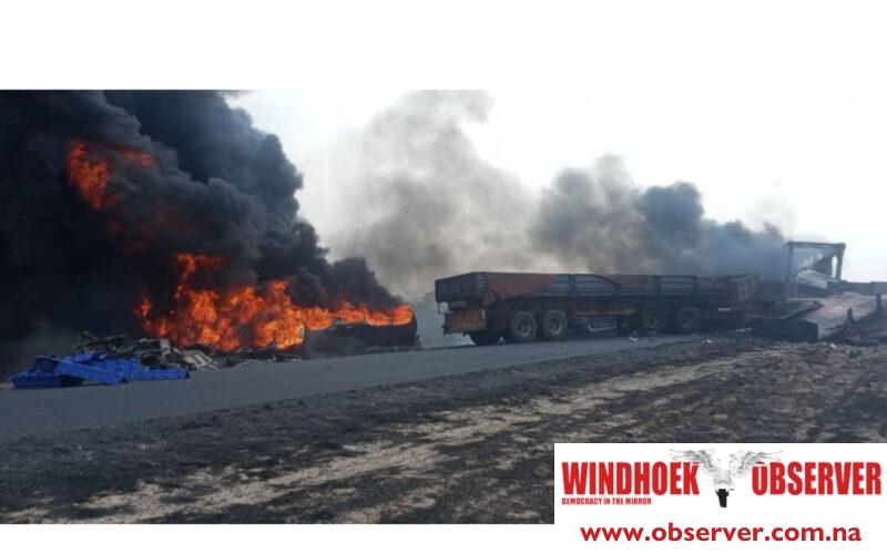 Two Namibian long-distance trucks burn in Botswana after crash