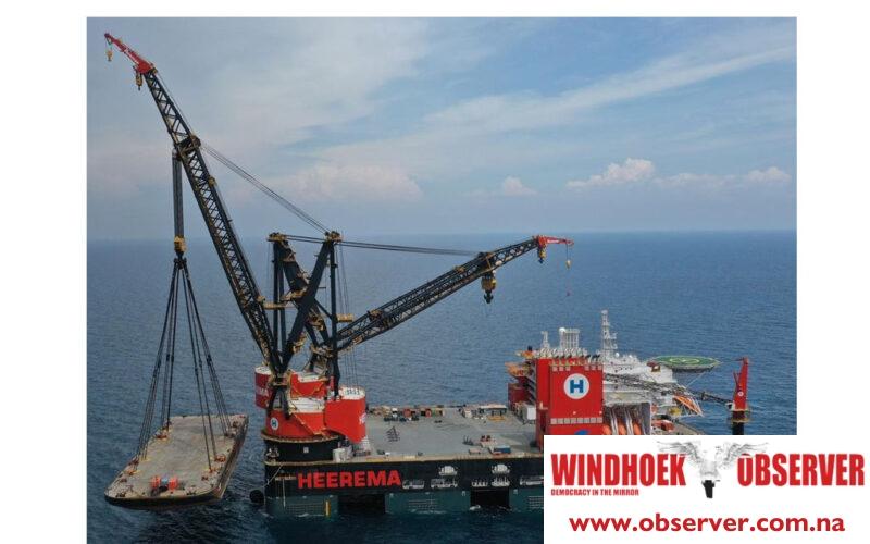 The world’s largest crane vessel anchored at Walvis Bay